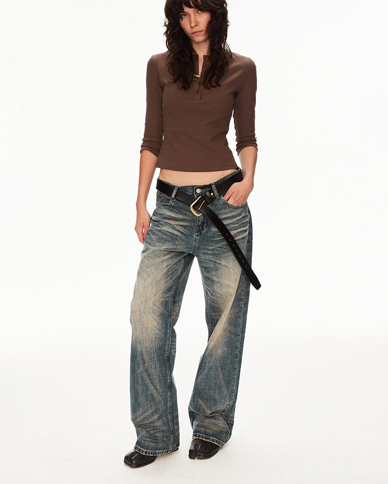MADWIT DISTRESSED STRAIGHT JEANS #FX082