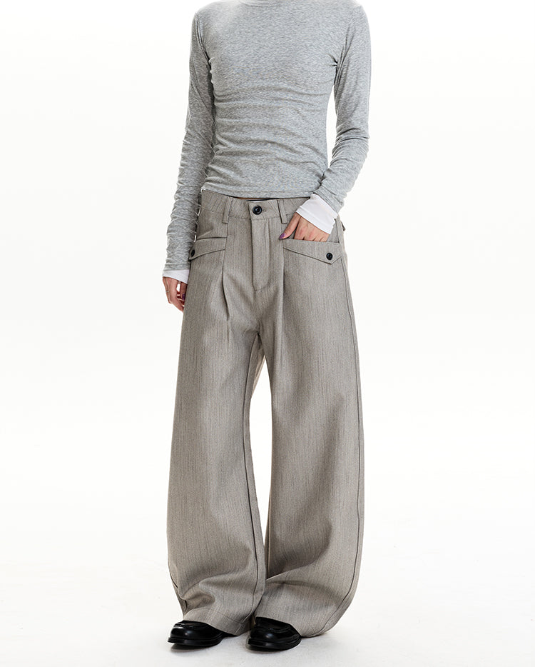 MADWIT PLEATED HERRINGBONE WIDE TROUSERS #HK6959