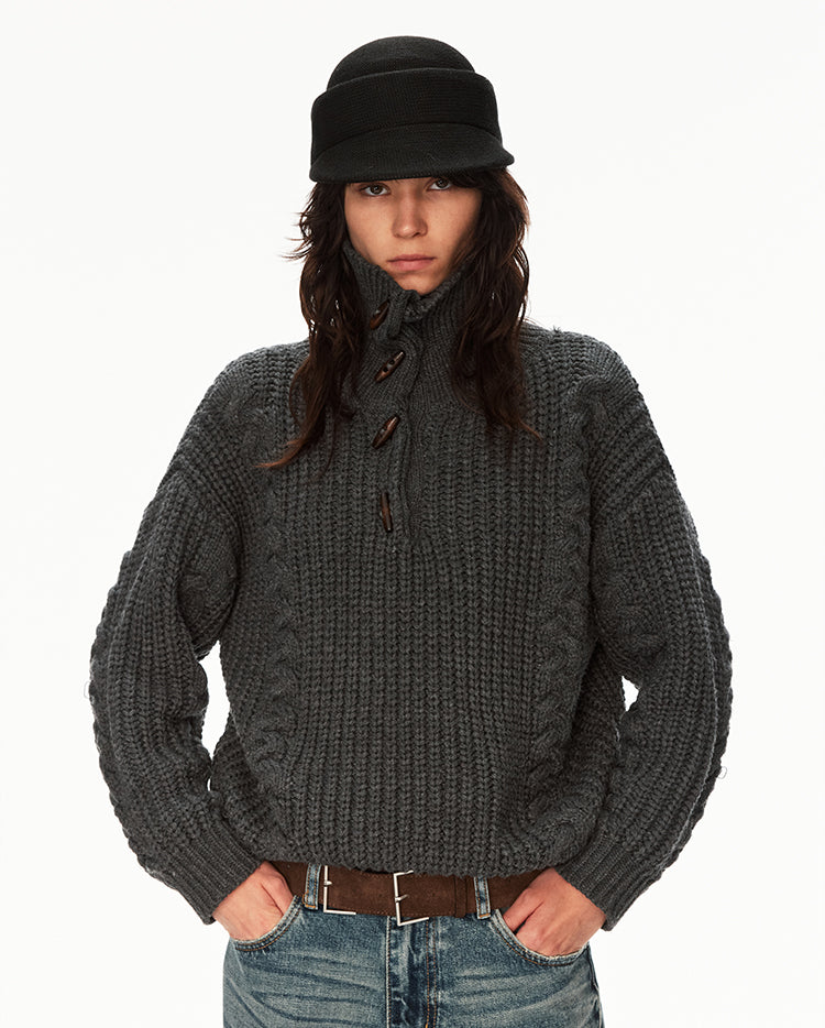 MADWITCH CABLE KNIT STAND COLLAR SWEATER #MY25612