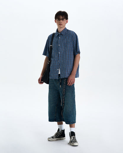 MADWITCH VINTAGE PLAID SHORT SLEEVE SHIRT #RC188