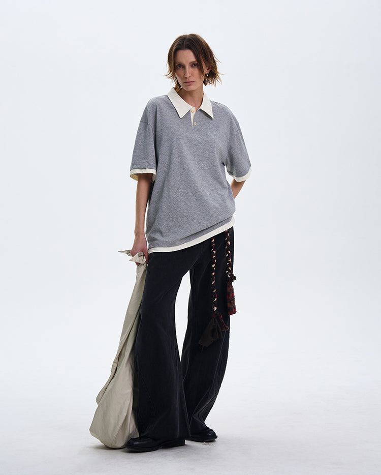 MADWITCH CONTRAST COLLAR SHORT-SLEEVE SHIRT #C1269X25