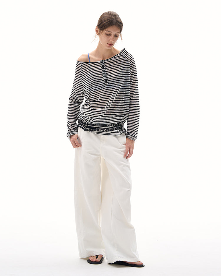 MADWITCH BOAT NECK STRIPED LAYER #MS7558