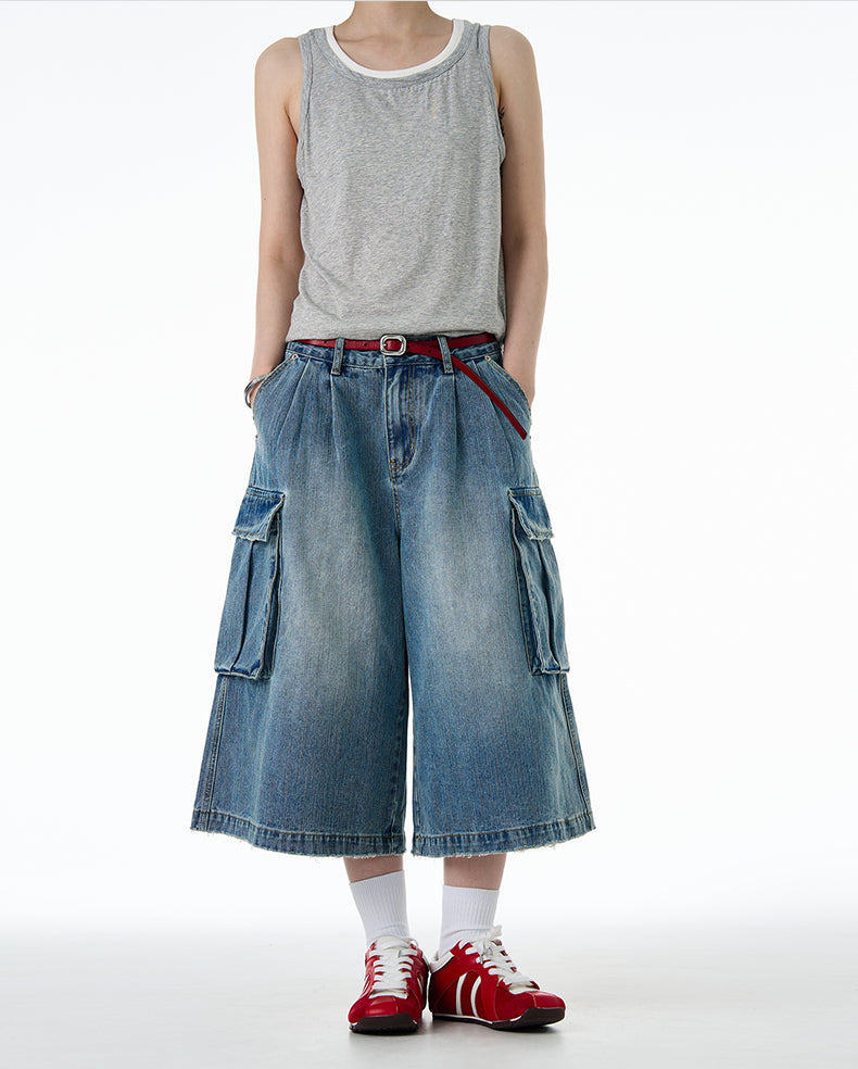 MADWITCH LOOSE CROP CARGO JEANS #9676