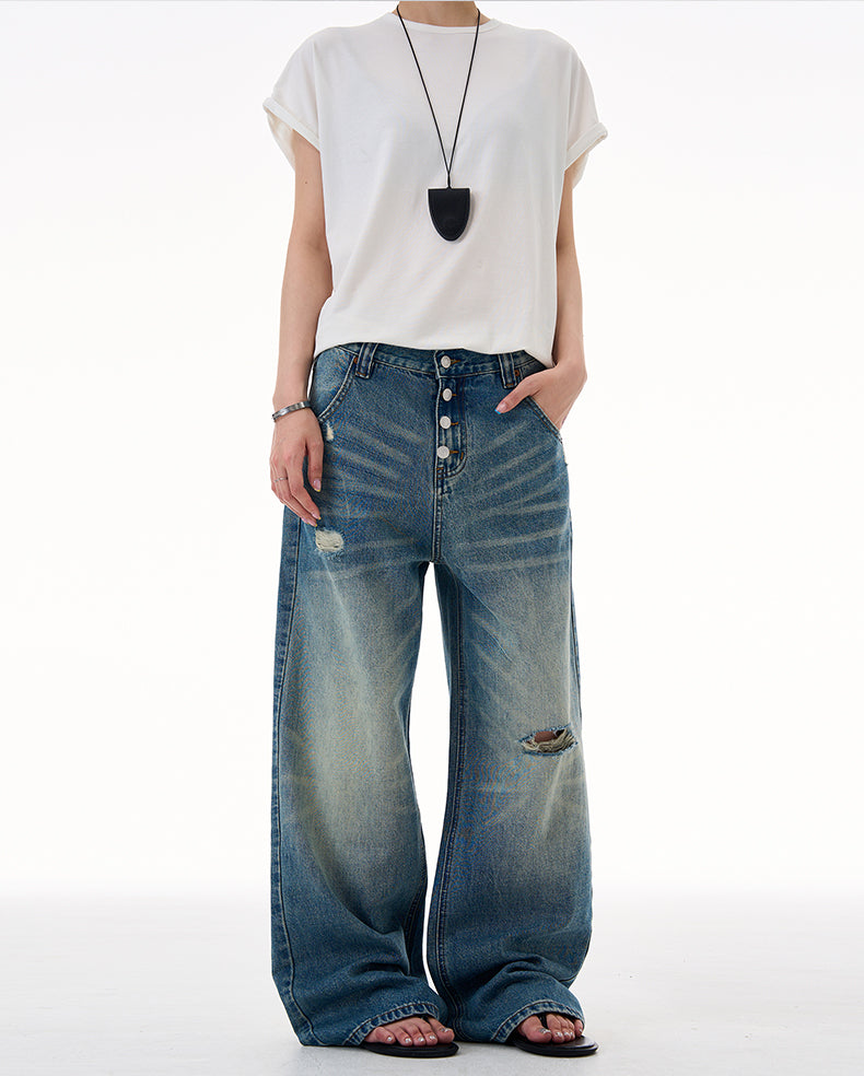 MADWITCH DISTRESSED BUTTON FLY DENIM #CK9623