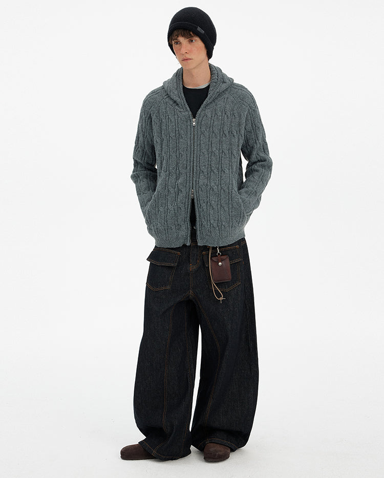 MADWITCH RETRO CABLE KNIT HOODIE #MY020