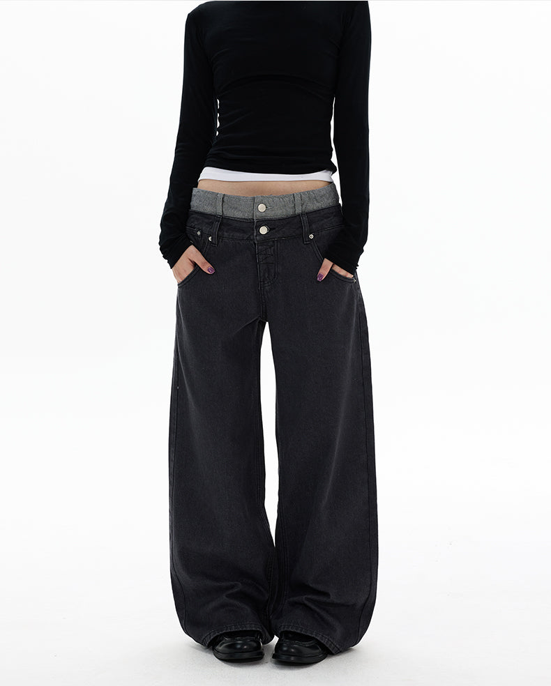 MADWITCH DOUBLE WAISTBAND WIDE JEANS #G6916