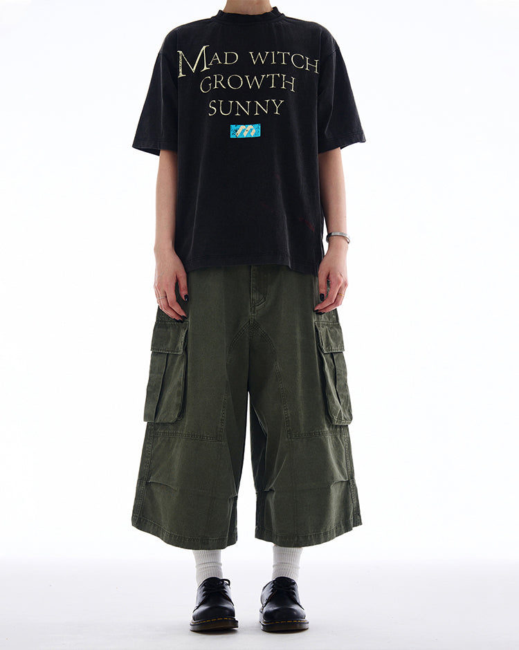 MADWITCH WIDE-LEG CARGO CROPPED PANTS #A592