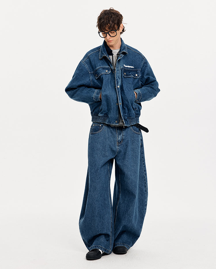 MADWITCH LETTER PRINT WASHED DENIM JACKET #GPCW1351