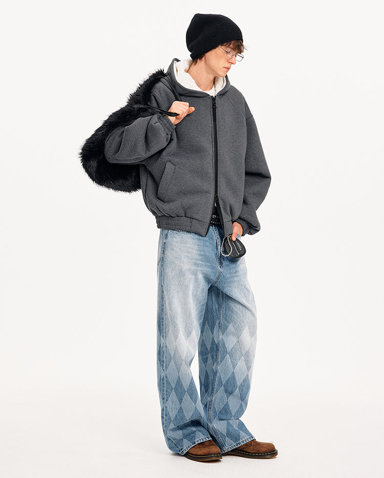 MADWITCH DECONSTRUCTED HOODED FLEECE JACKET #DW1631