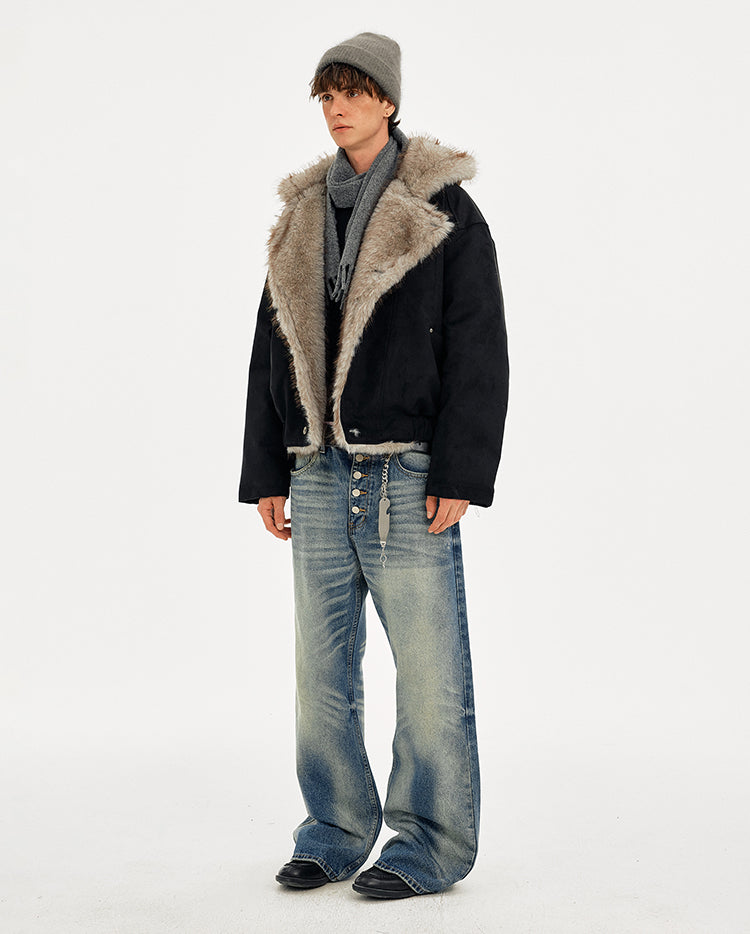 MADWITCH SUEDE HOODED QUILTED FUR JACKET #AW25505