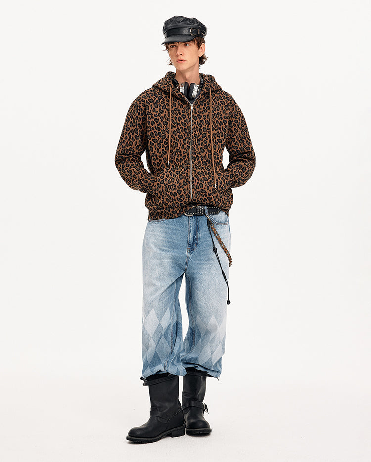 MADWITCH LEOPARD HOODED SWEATSHIRT JACKET #CW1327