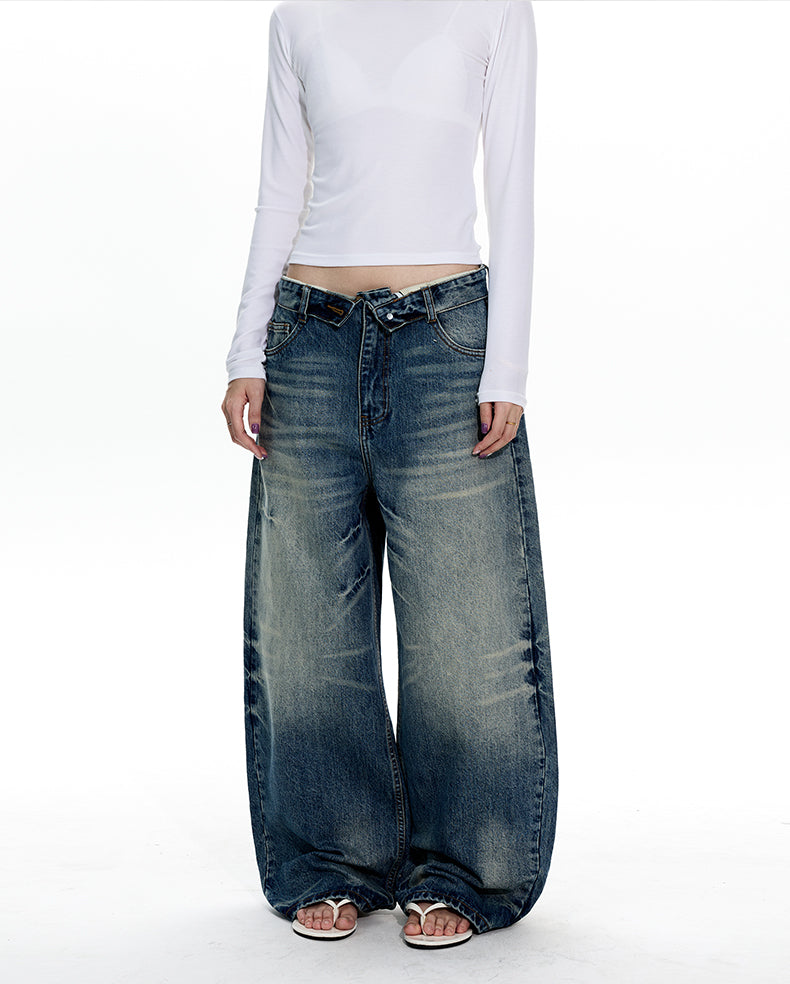 MADWITCH TURNED-UP WAIST WASHED JEANS #GPC9736