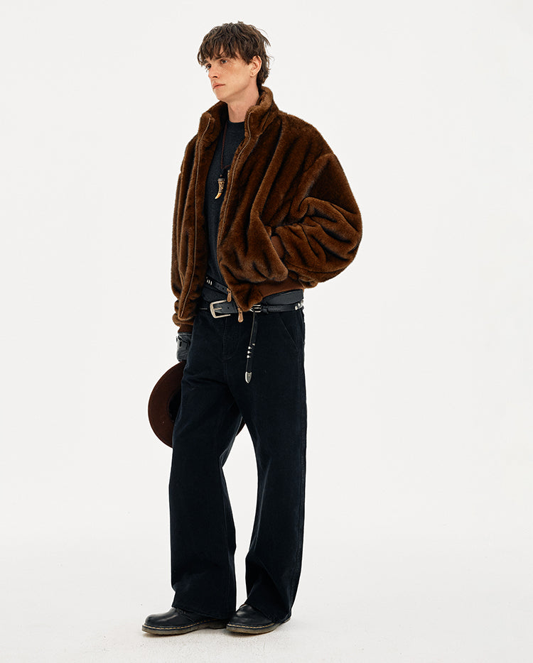 MADWITCH FAUX FUR STAND COLLAR COAT #256086