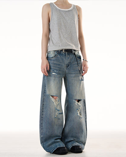 MADWITCH LOOSE RIPPED JEANS #G6683