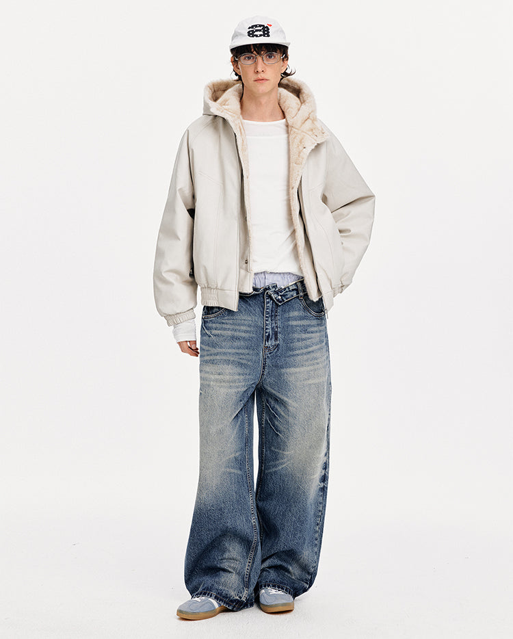 MADWITCH FAUX LAYER PU HOODED JACKET #880603