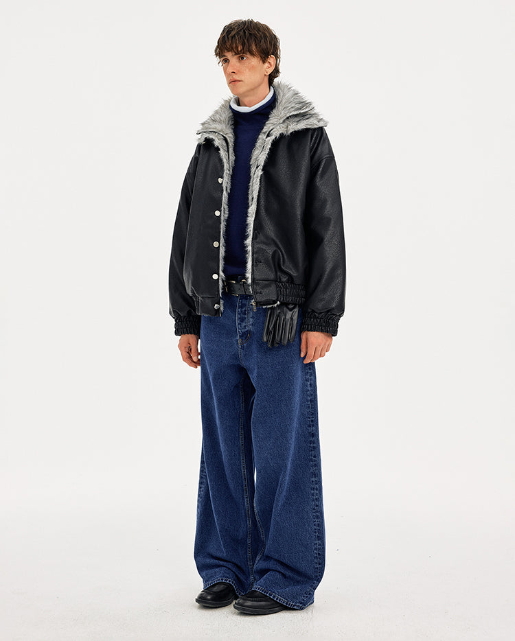 MADWITCH LEATHER QUILTED FUR COLLAR JACKET #AW25502