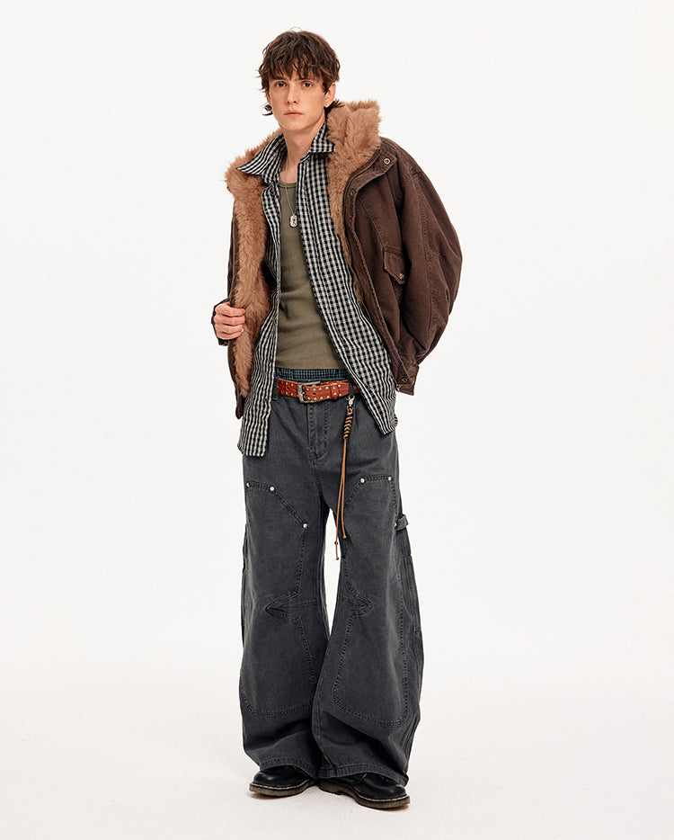 MADWITCH PATCHWORK HOODED FUR JACKET #880669