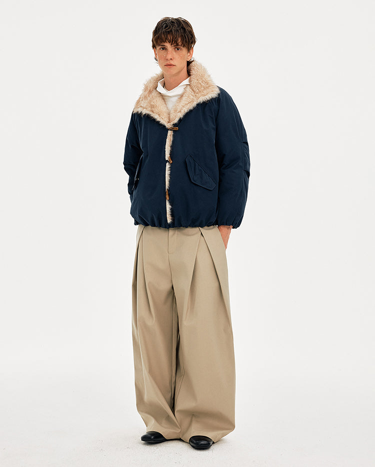 MADWITCH HORN BUTTON FUR COLLAR COAT #AW25509