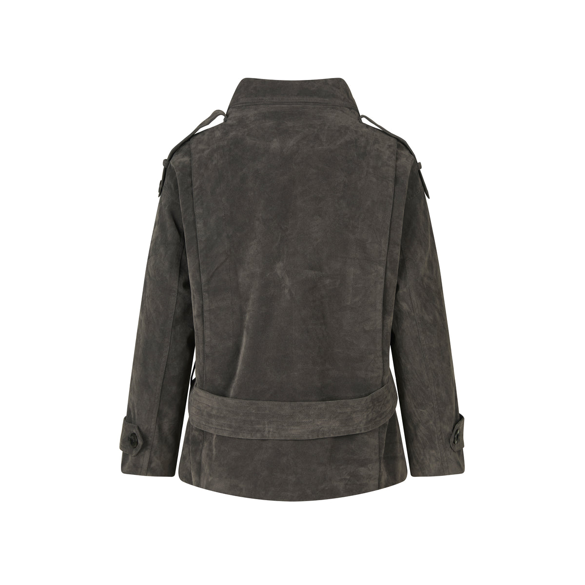 MADWITCH DOUBLE-BREASTED CINCHED DISTRESSED FAUX-SUEDE JACKET #2026325
