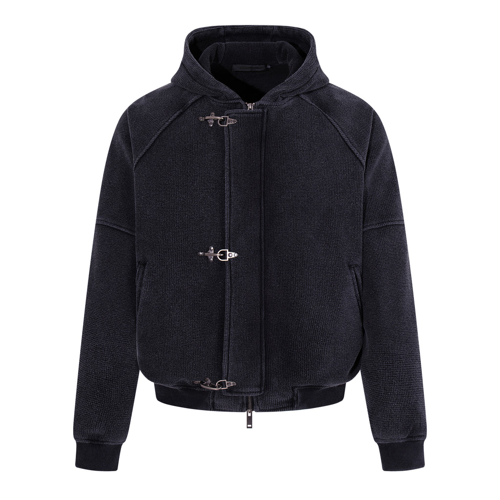 MADWITCH WAFFLE-KNIT BUCKLE-CLOSURE HOODED JACKET #AW26154