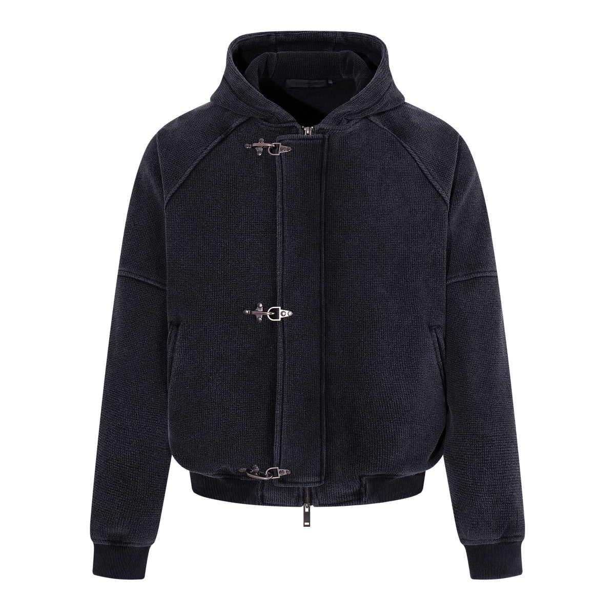 MADWITCH WAFFLE-KNIT BUCKLE-CLOSURE HOODED JACKET #AW26154