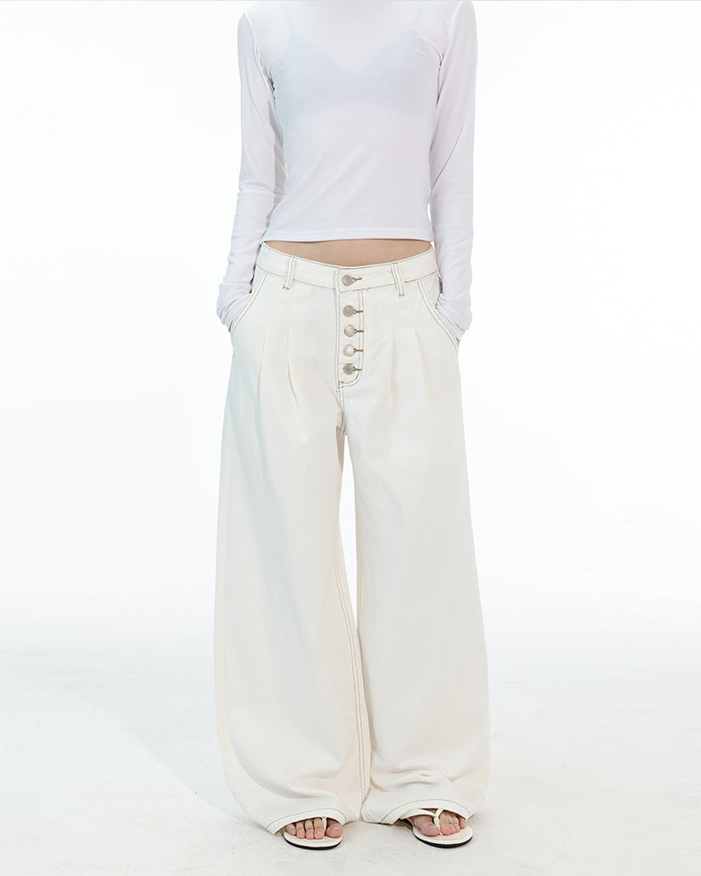 MADWITCH DOUBLE PLEAT BUTTON FRONT JEANS #G6935-1