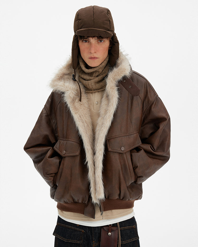 MADWITCH VINTAGE FUR COLLAR PU LEATHER JACKET #990962