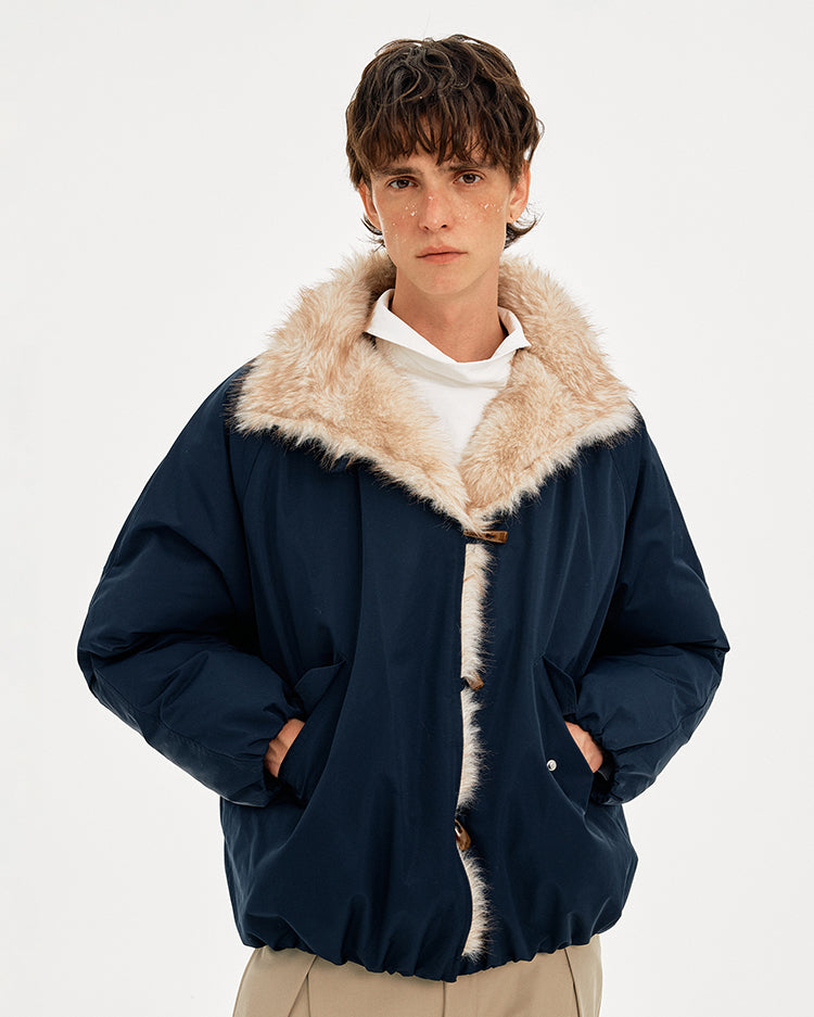 MADWITCH HORN BUTTON FUR COLLAR COAT #AW25509