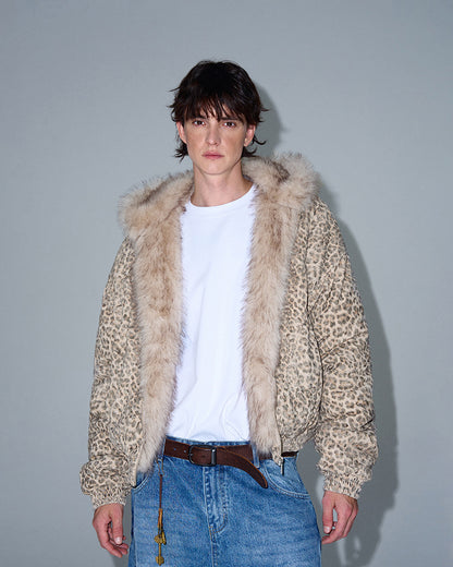 MADWITCH LEOPARD PRINT FUR COLLAR COAT #SD02