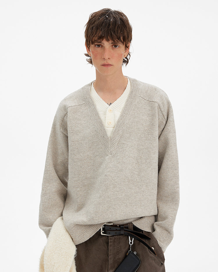 MADWITCH RETRO LAYERED V-NECK SWEATER #68930