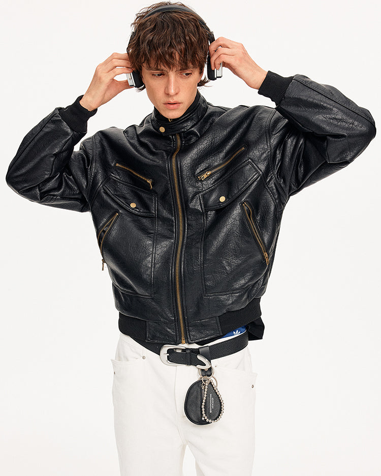 MADWITCH DISTRESSED PU LEATHER JACKET #256105-1