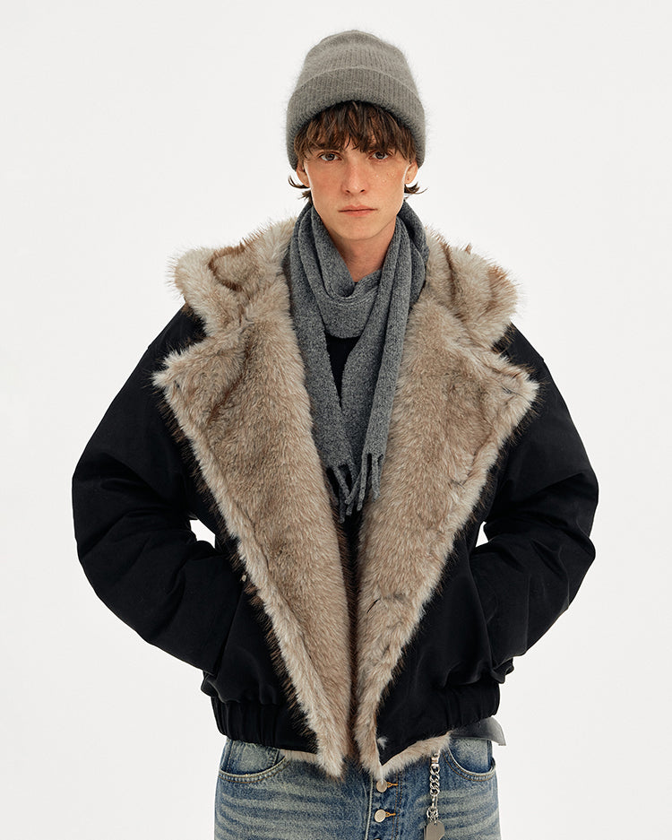 MADWITCH SUEDE HOODED QUILTED FUR JACKET #AW25505