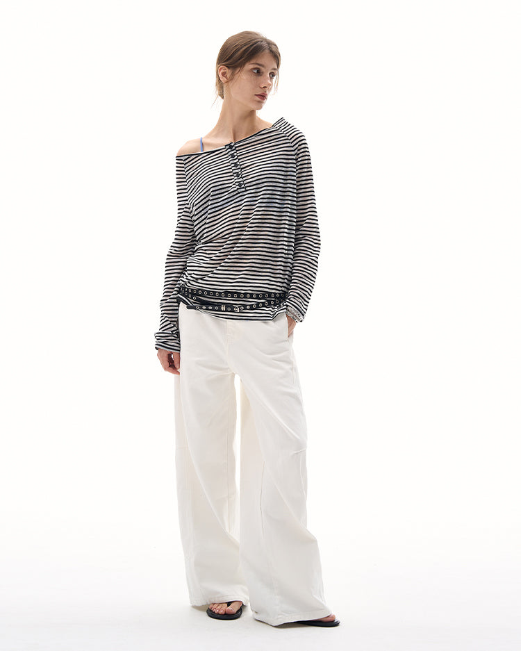 MADWITCH BOAT NECK STRIPED LAYER #MS7558