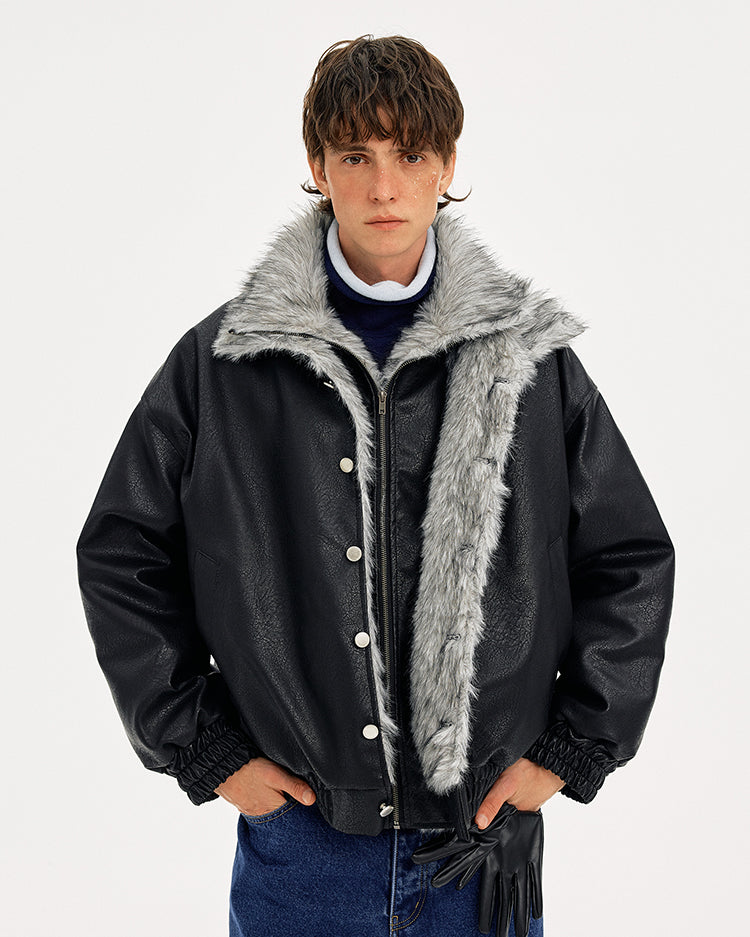 MADWITCH LEATHER QUILTED FUR COLLAR JACKET #AW25502