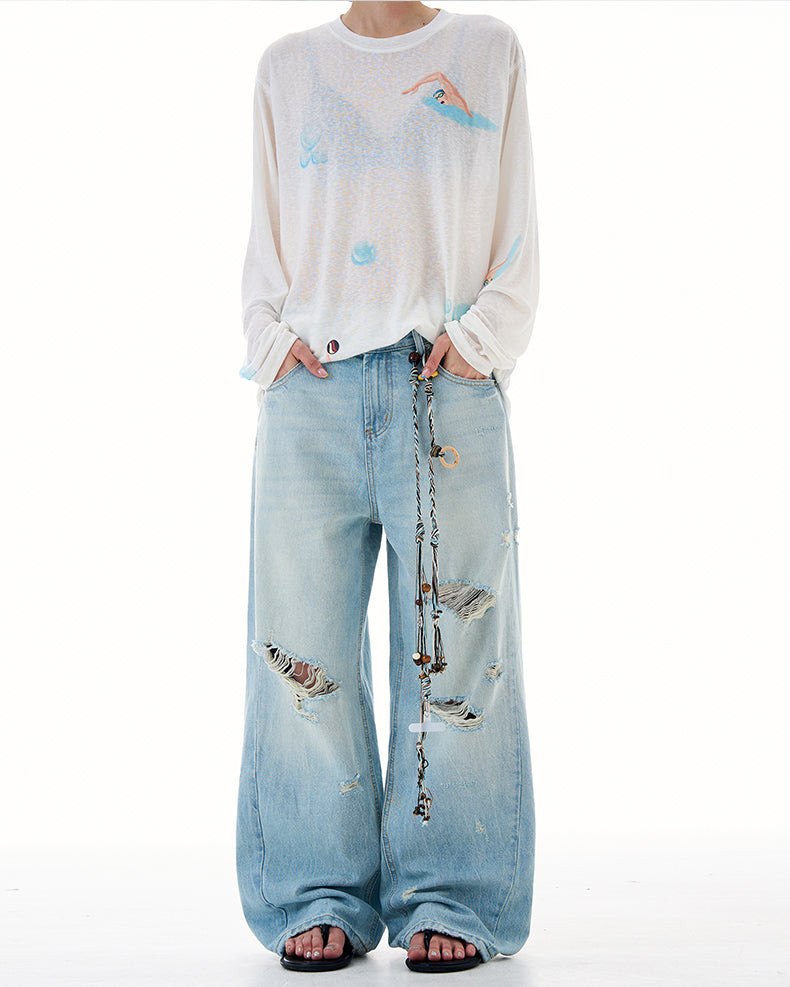 MADWITCH DISTRESSED WASH DENIM PANTS #K9667