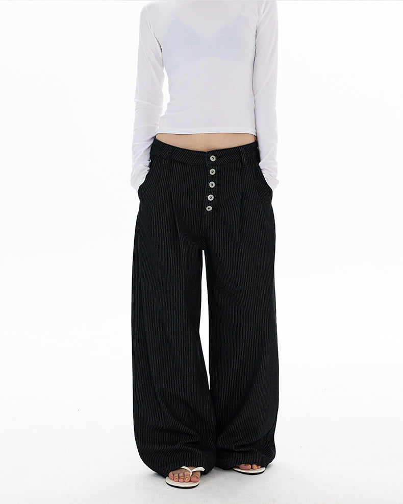 MADWITCH BUTTONED STRIPE WIDE TROUSERS #DR6989