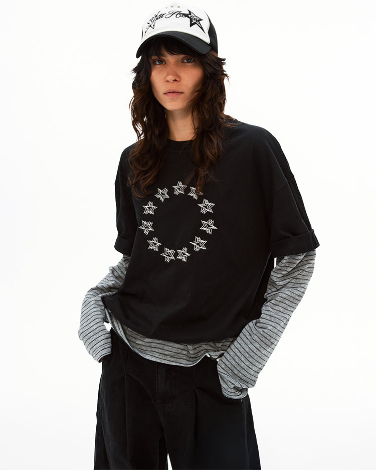 MADWITCH PATCHWORK FAUX LAYER TEE #T633