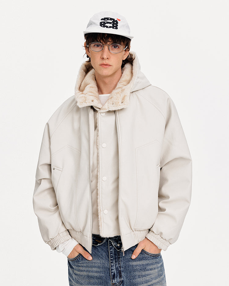 MADWITCH FAUX LAYER PU HOODED JACKET #880603