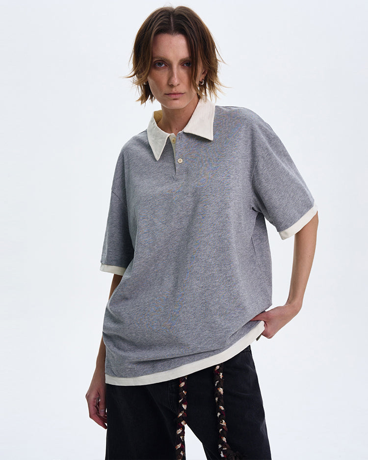 MADWITCH CONTRAST COLLAR SHORT-SLEEVE SHIRT #C1269X25