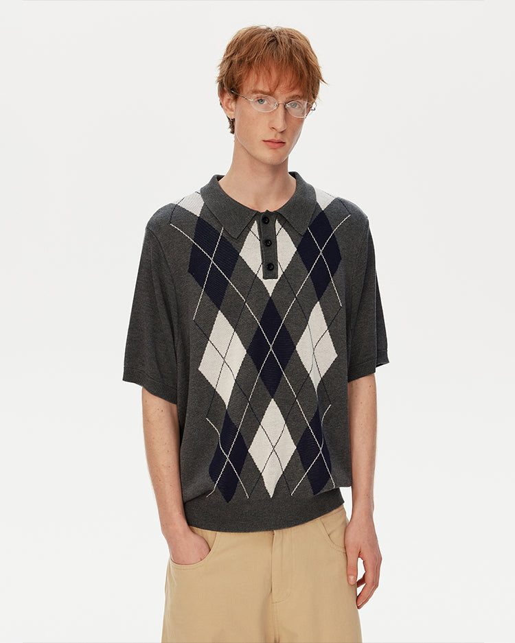 MADWITCH PREPPY DIAMOND KNIT POLO #26806