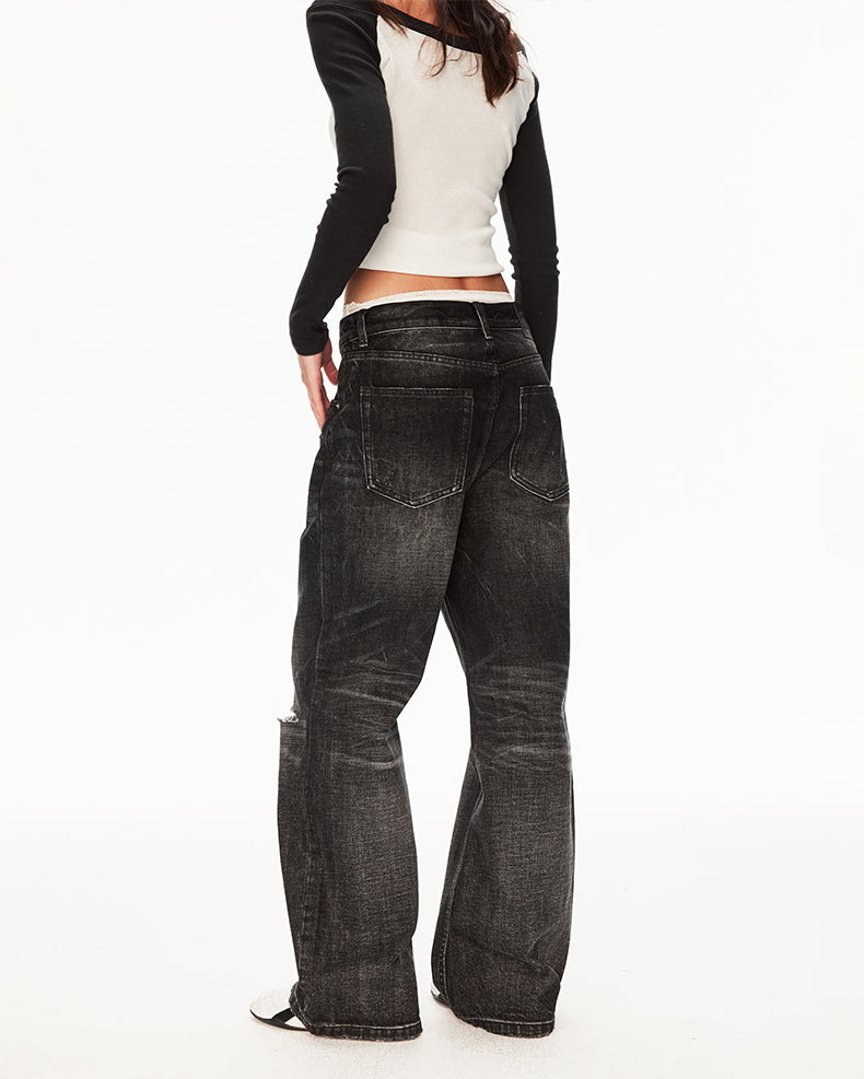 MADWIT RIPPED WIDE JEANS #GPC9792