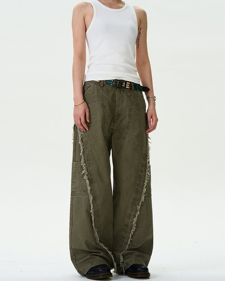 MADWITCH TASSELED CUT-OFF WORK PANTS #CK6612