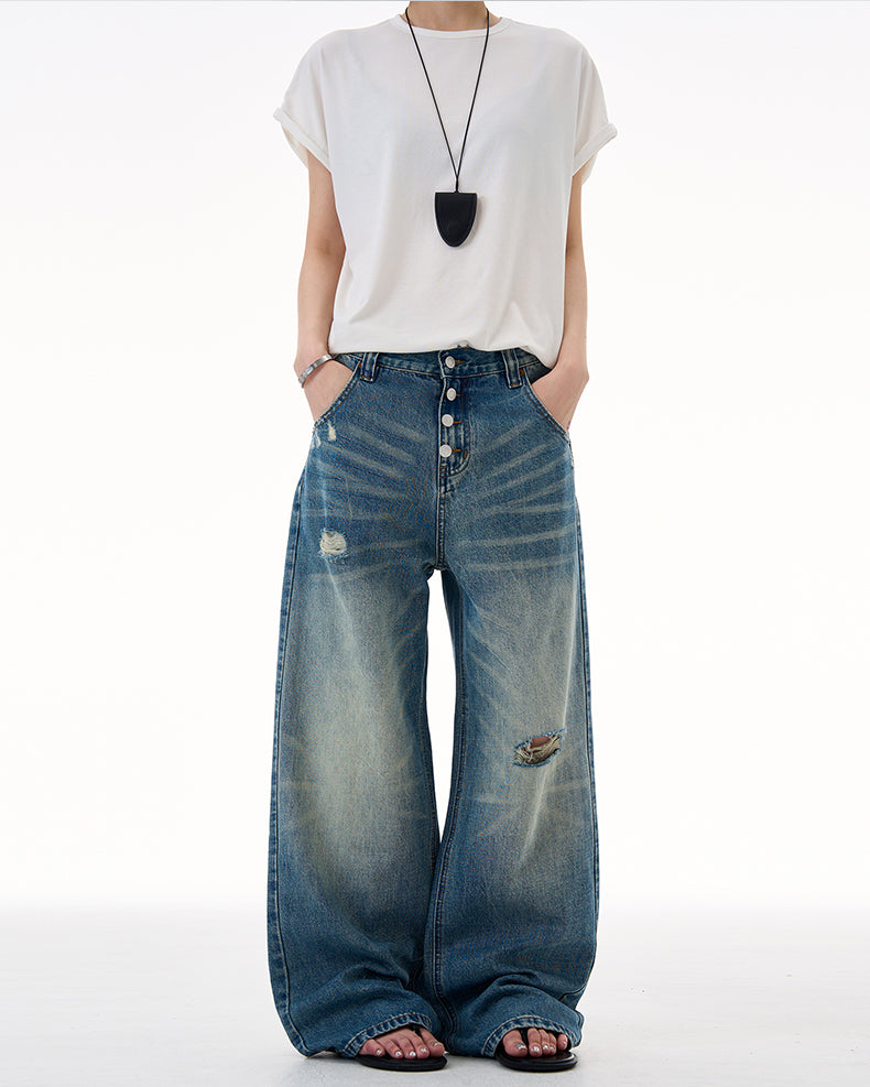 MADWITCH DISTRESSED BUTTON FLY DENIM #CK9623