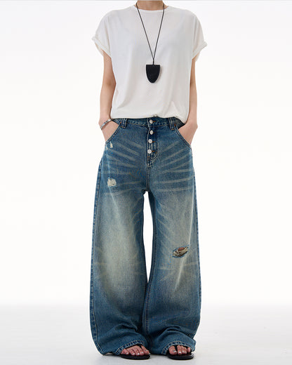 MADWITCH DISTRESSED BUTTON FLY DENIM #CK9623