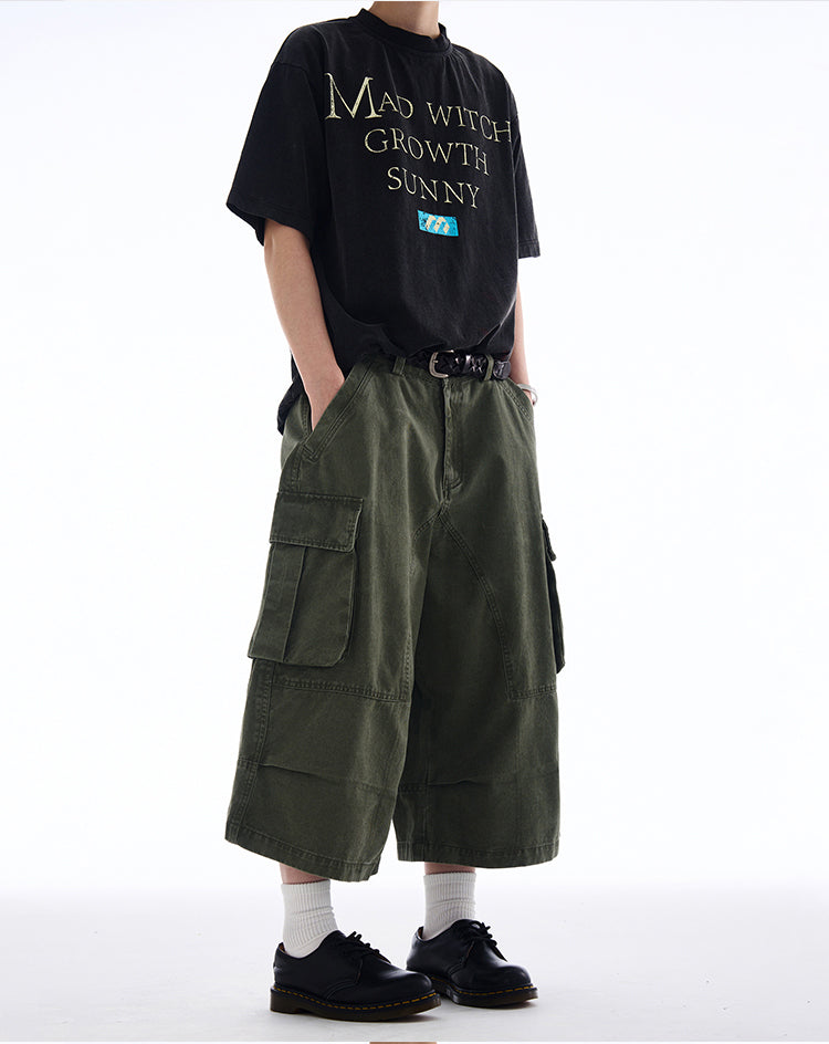MADWITCH WIDE-LEG CARGO CROPPED PANTS #A592