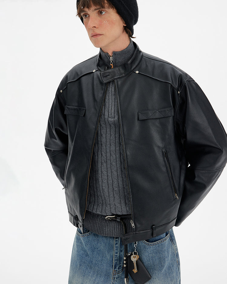 MADWITCH DECONSTRUCTED PU BIKER DOWN JACKET #YR001