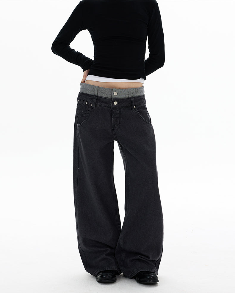MADWITCH DOUBLE WAISTBAND WIDE JEANS #G6916