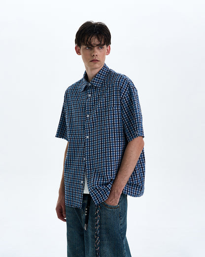 MADWITCH VINTAGE PLAID SHORT SLEEVE SHIRT #RC188
