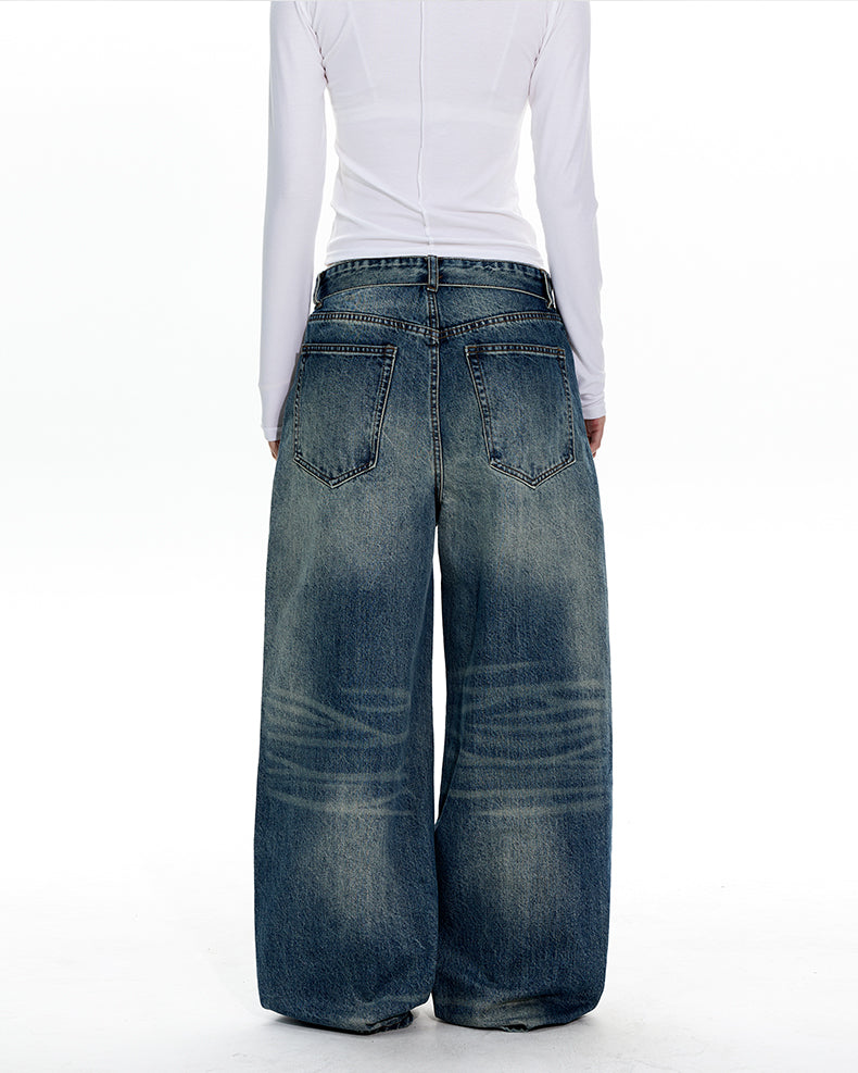 MADWITCH TURNED-UP WAIST WASHED JEANS #GPC9736