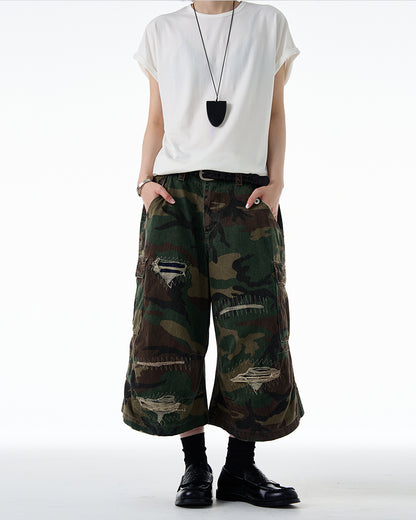 MADWITCH DISTRESSED CAMO SHORTS #Z012